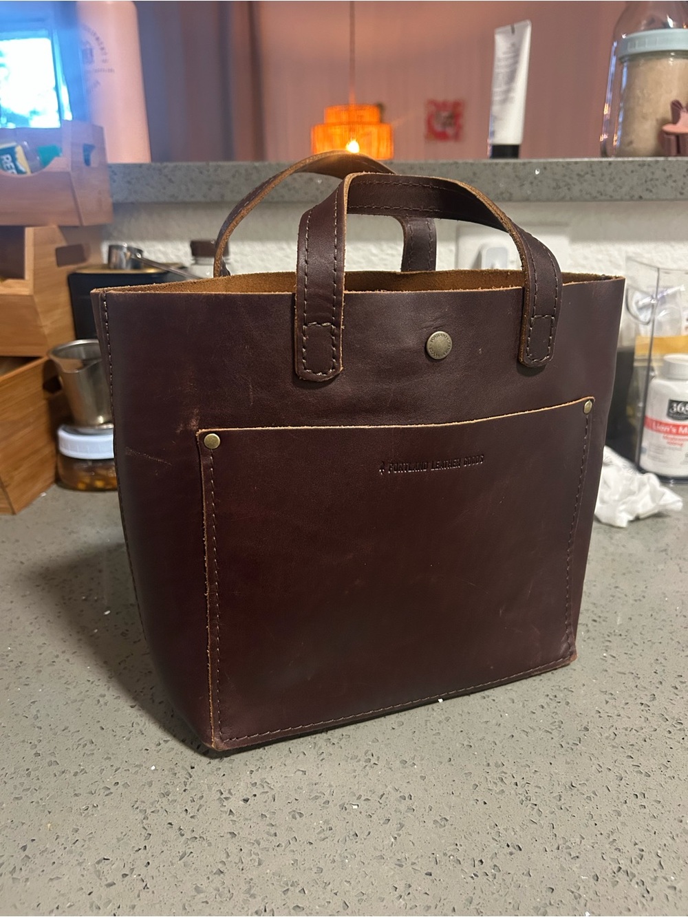 Portland Leather Dark Brown Crossbody Tote with Front Pocket